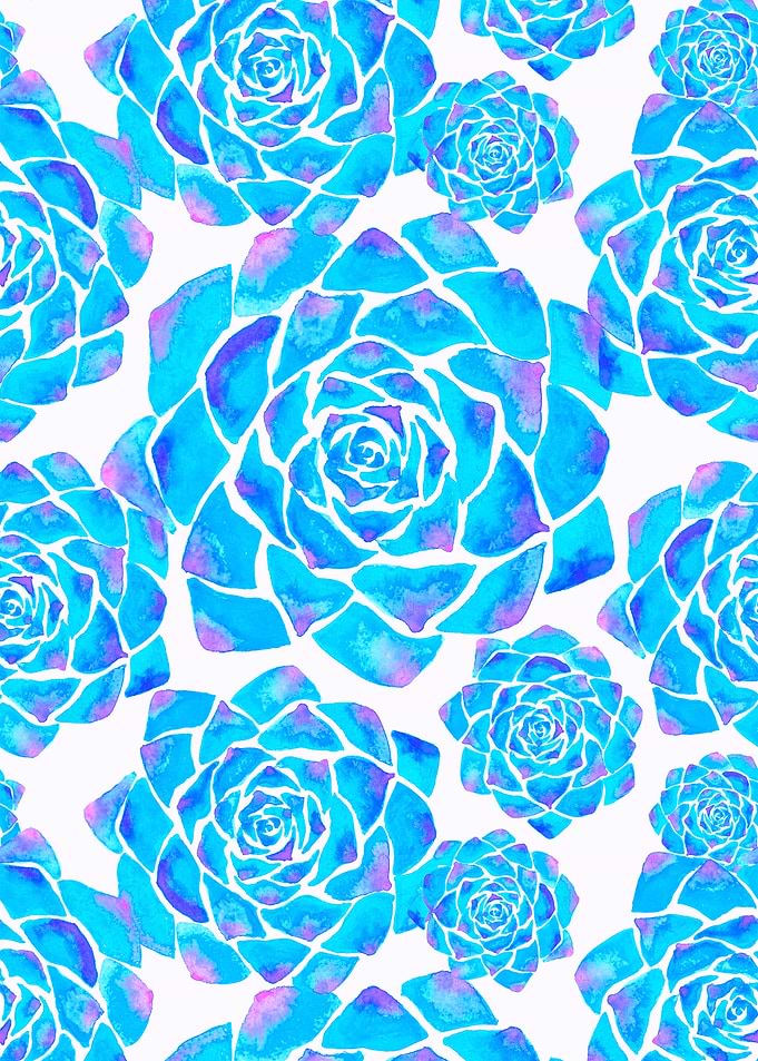 Blue watercolor succulents