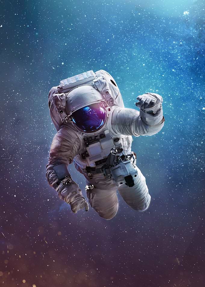 Astronaut in bright galaxy