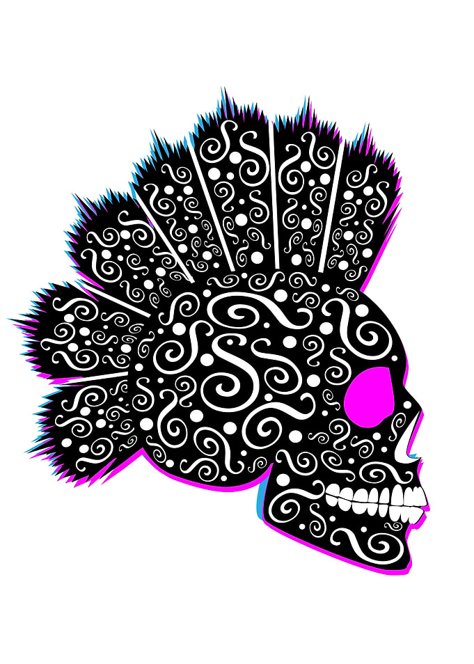 Punk skull with Mohawk bla