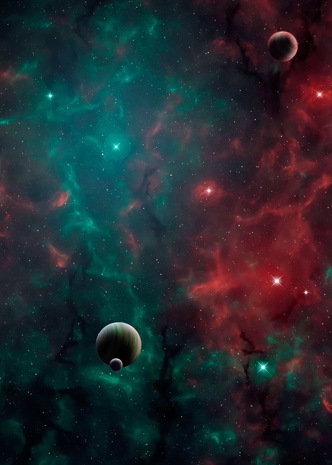 Exotic Space Green Red Art