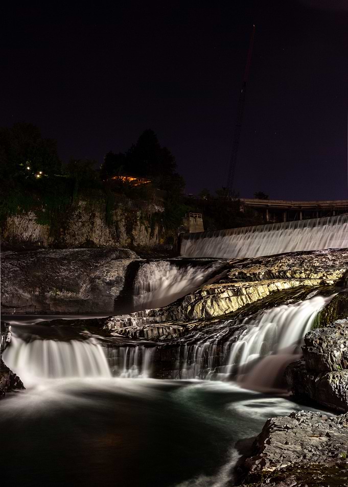 Waterfalls at night
