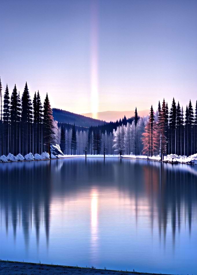 Sunset over icy lake