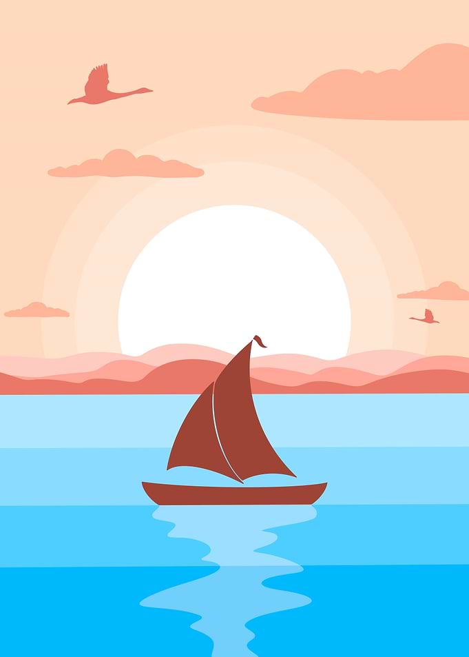 Ocean side sun set boat
