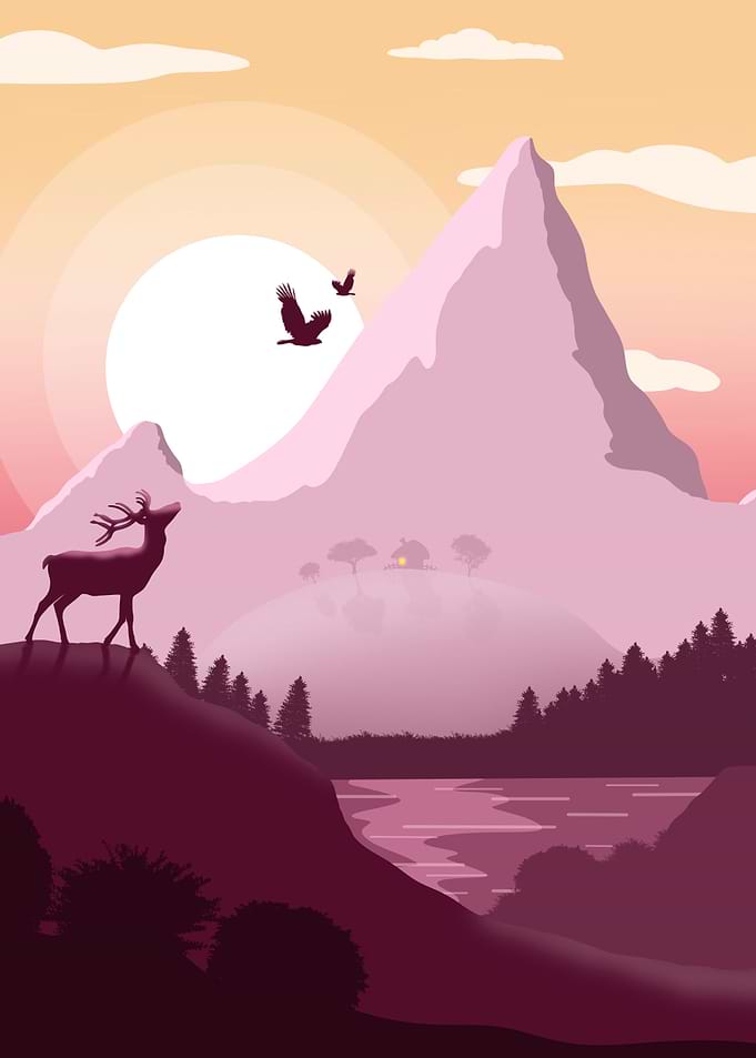 Stag sun set Christmas