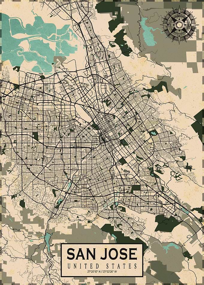 San Jose City Map Vintage