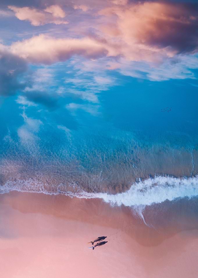 The beach and sky merge