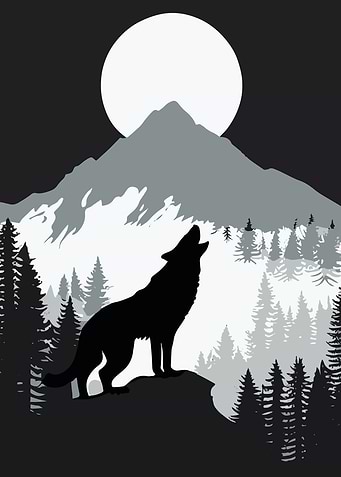 Wolf Howling Mountain Tree