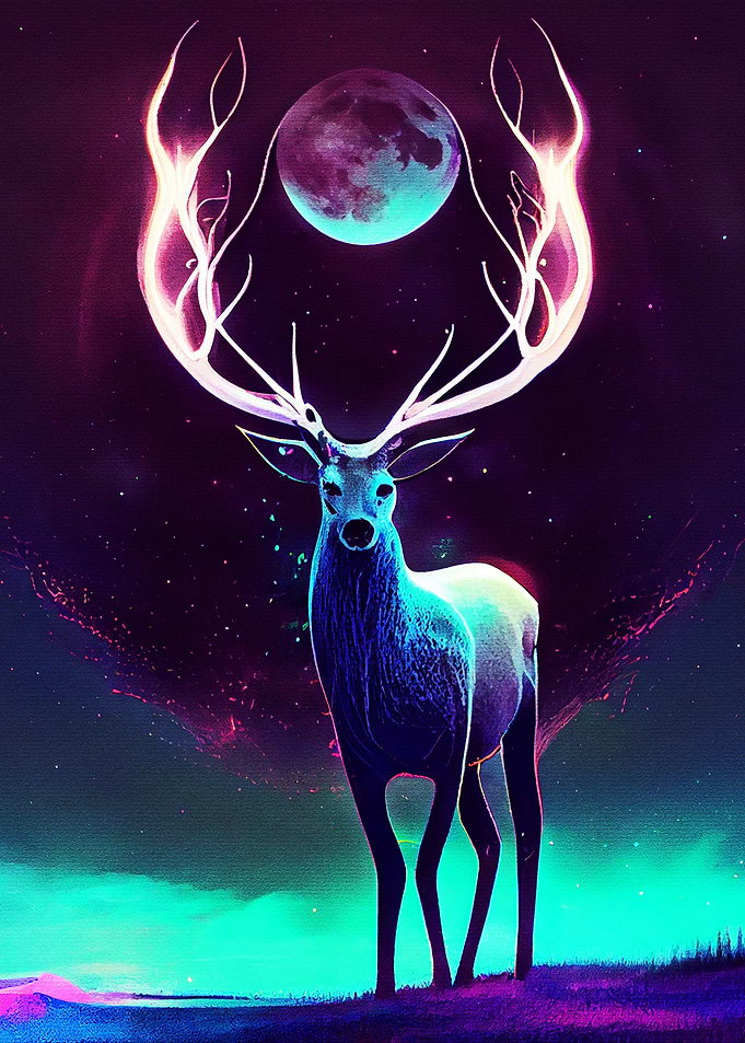 Deer and Moon Painting