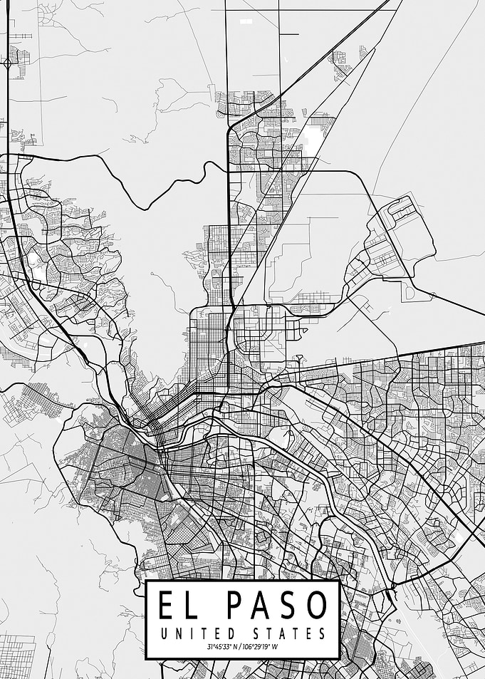 El Paso City Map USA Light