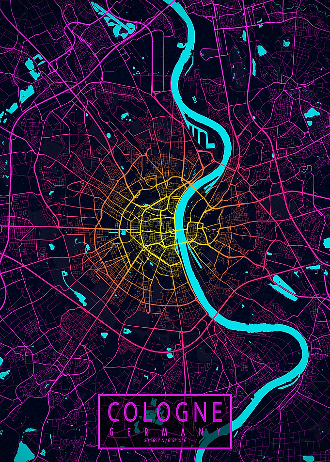 Cologne City Map Neon