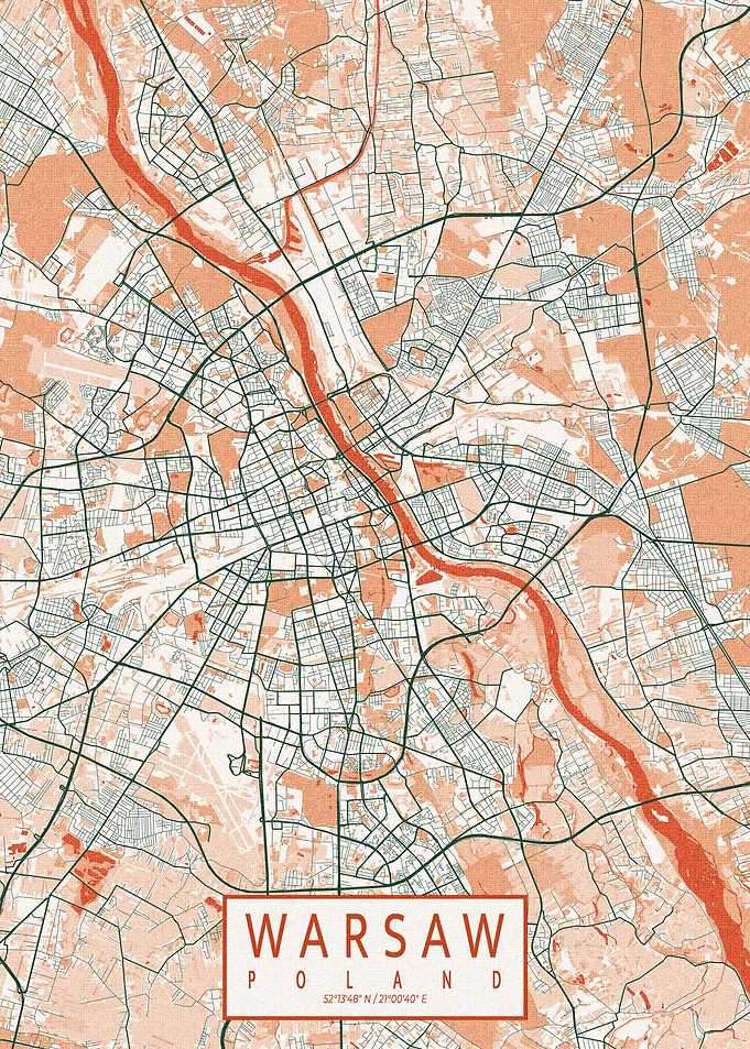 Warsaw City Map Bohemian