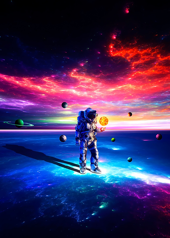 Giant Astronaut and Planet
