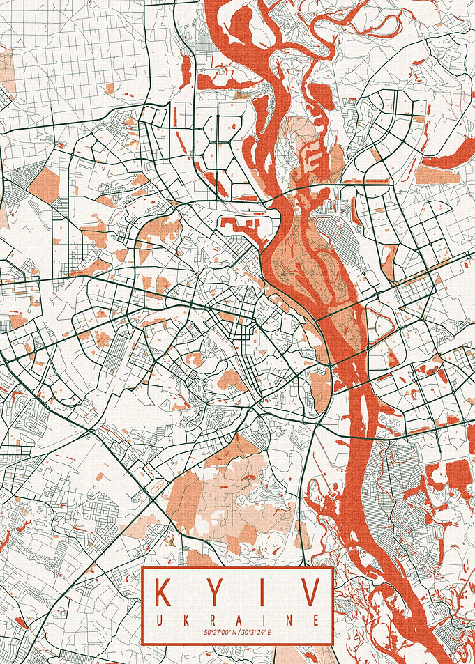Kyiv City Map Bohemian