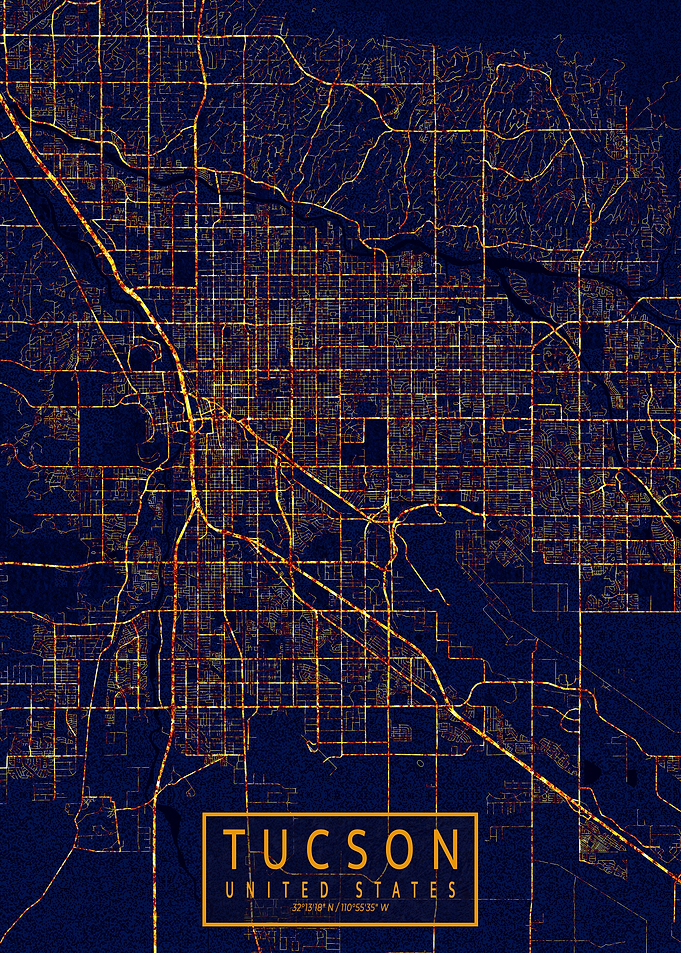 Tucson Map City At Night