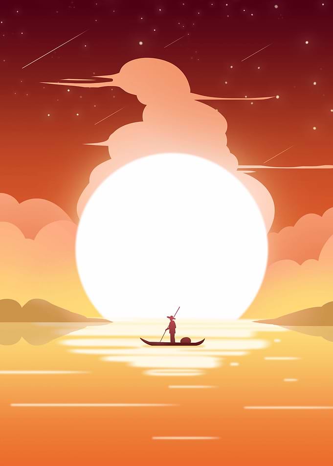 Boat at Sea by Sunset