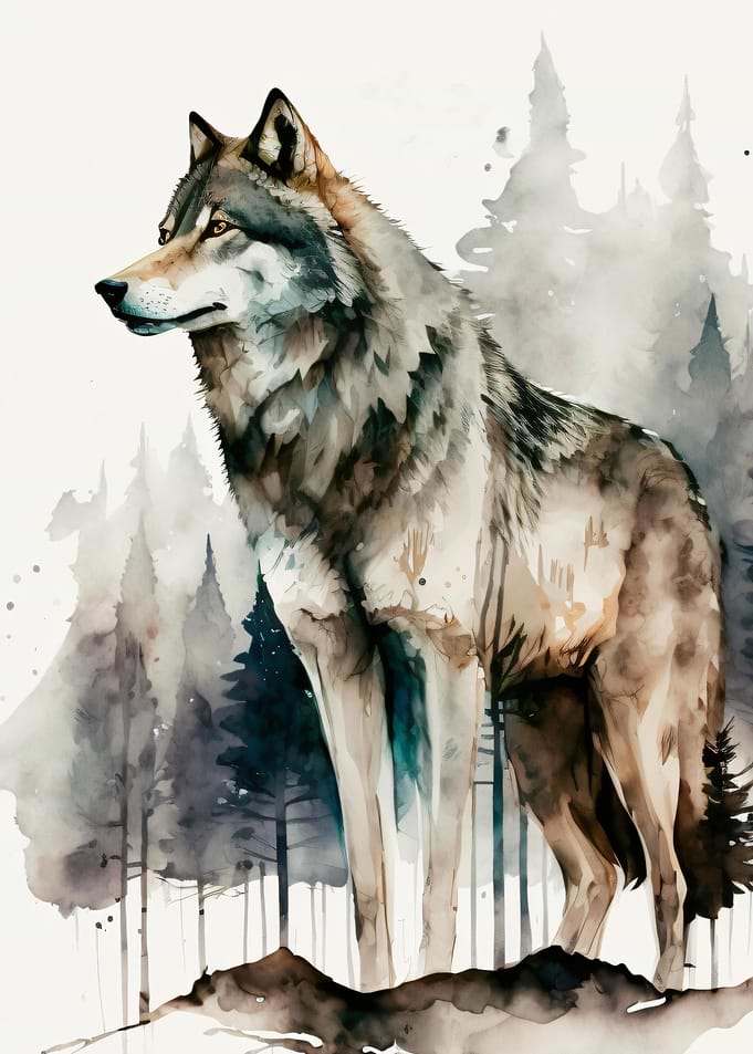 Mountain Wolf Watercolor