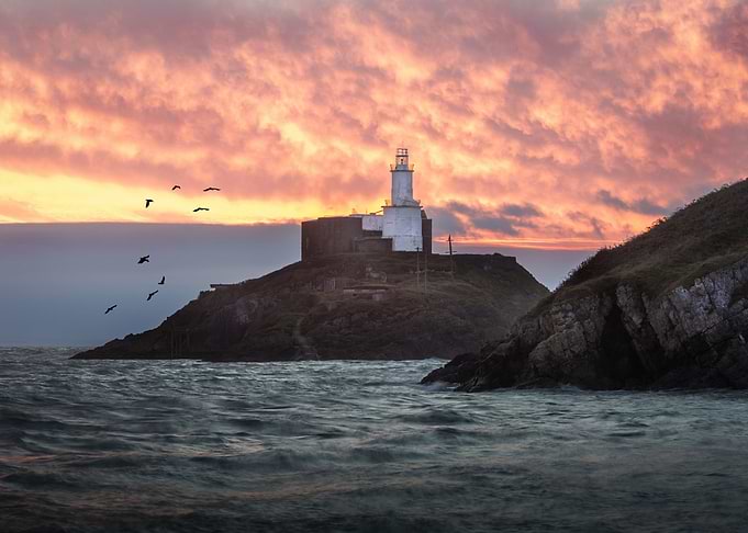 A blazing sky at Mumbles