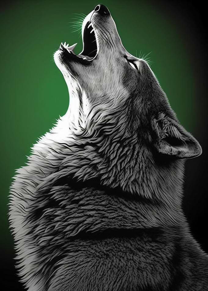 Howling Grey Wolf Green