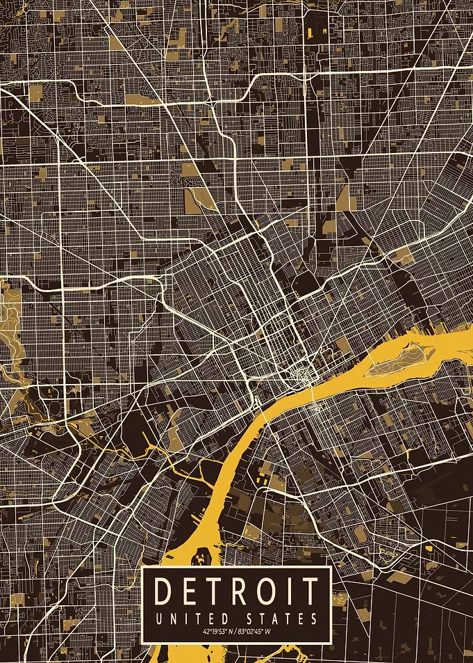 Detroit City Map Pastel