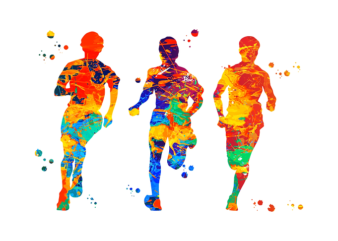 Watercolors Running boys