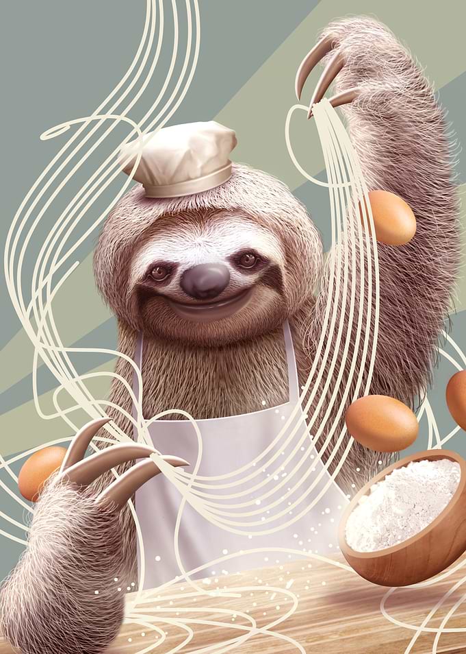 SLOTH MAKING NOODLES