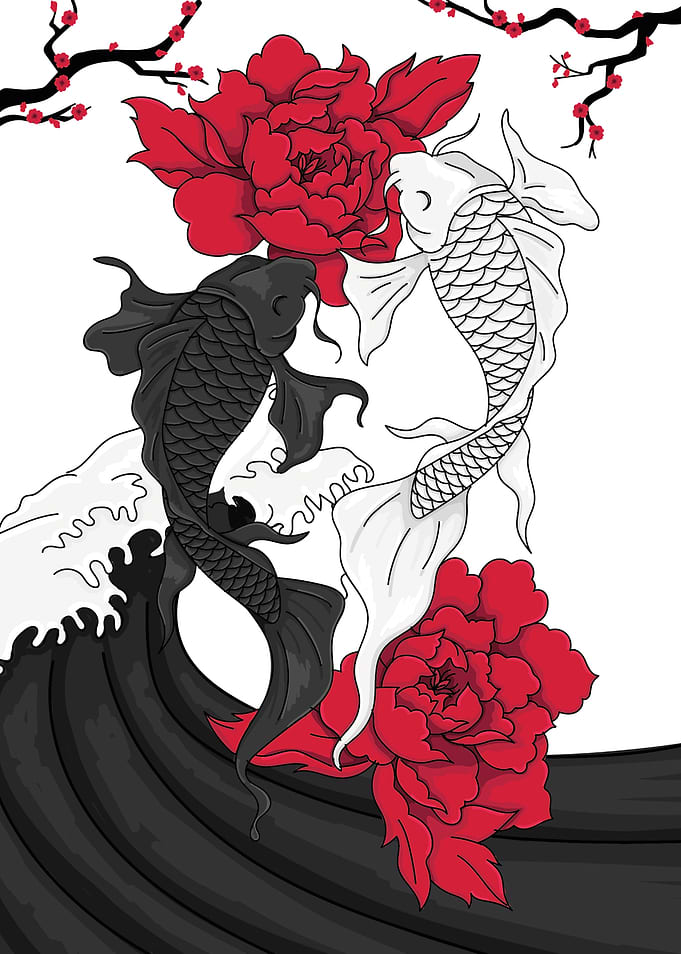 Japanese style koi carps