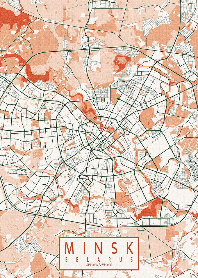 Minsk City Map Bohemian