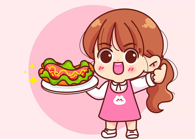 Cute girl holding hot dog