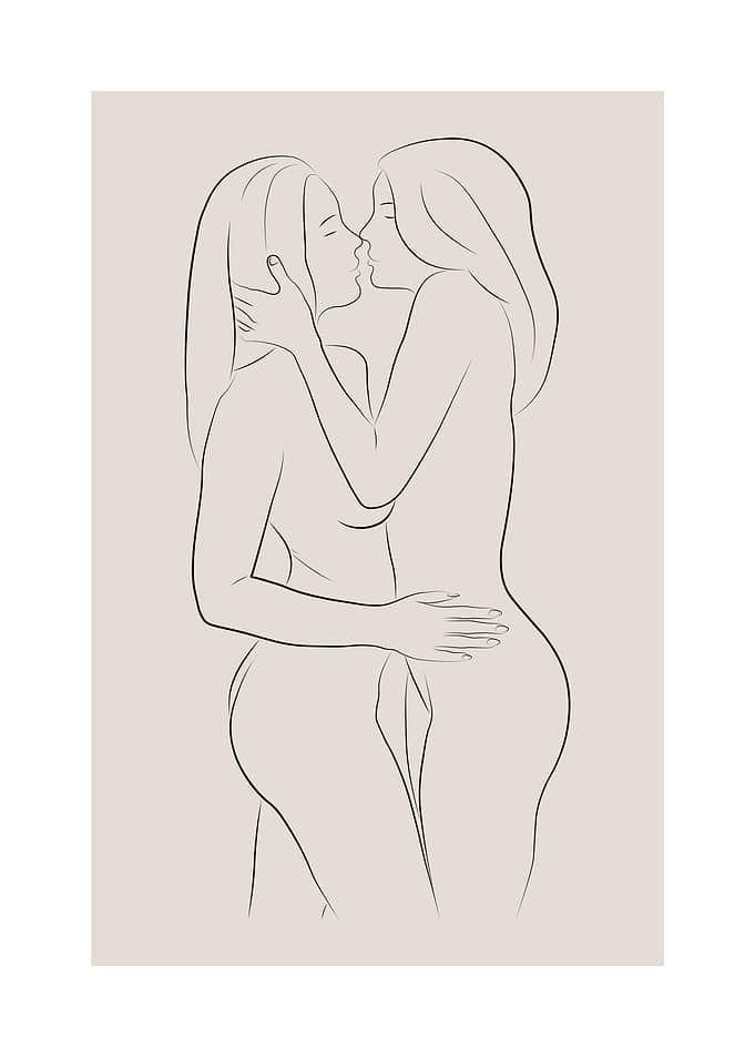 Kissing Girls Line Art