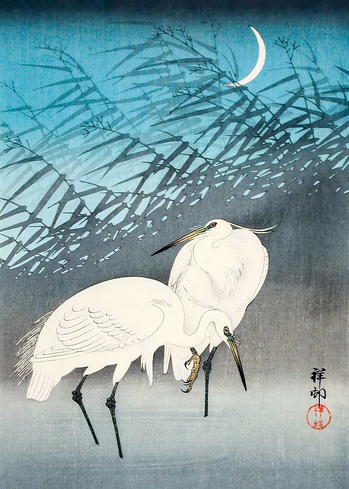 Ukiyo e White Bird Heron