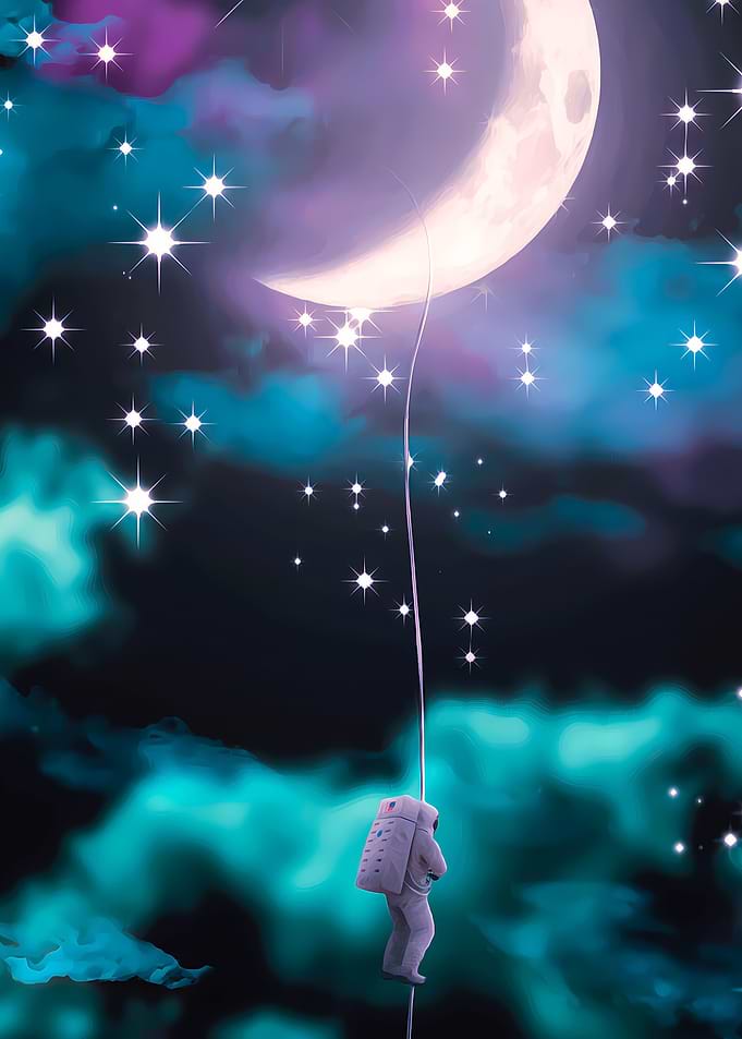 Astronaut Climb Rope Moon