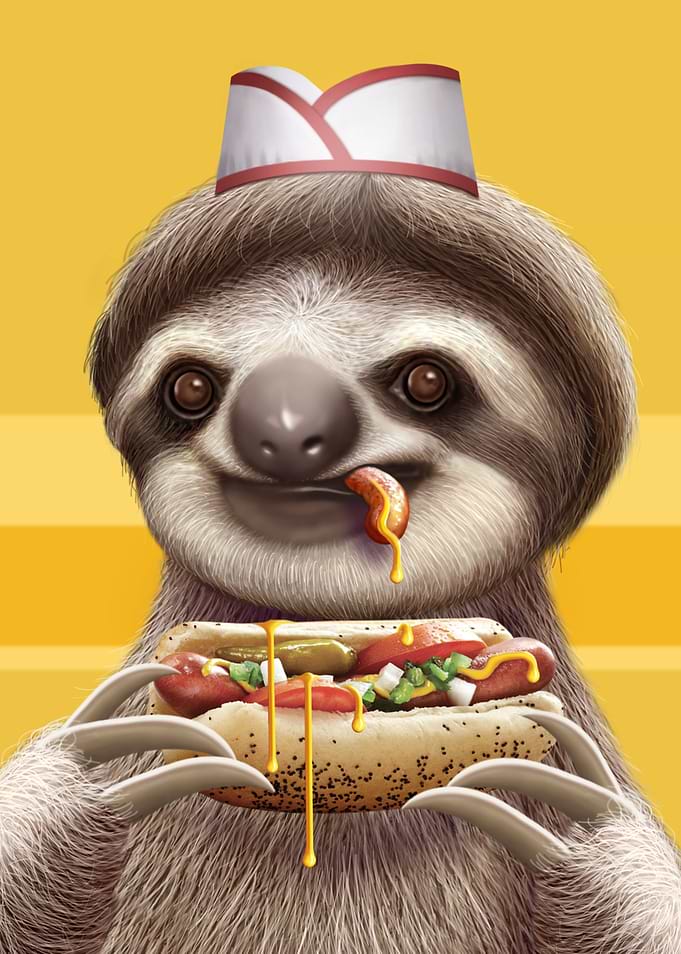 SLOTH SELLING HOTDOGS