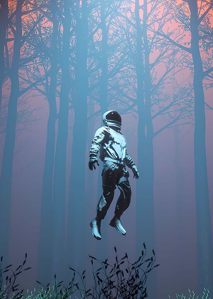 Astronaut Flying In Forest