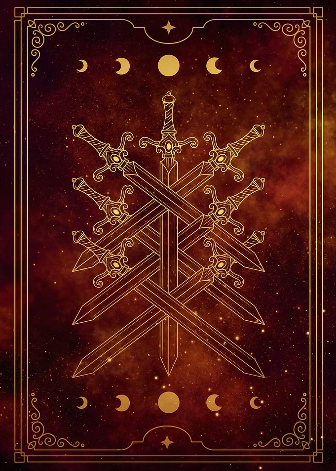 Seven sword tarot card