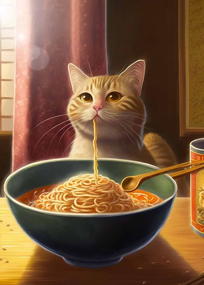 Funny Cat Eating Ramen