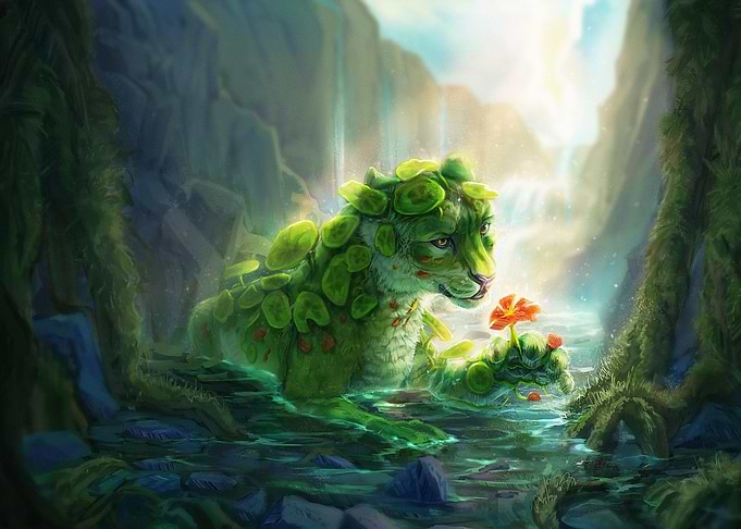 Tiger and Flower in Green