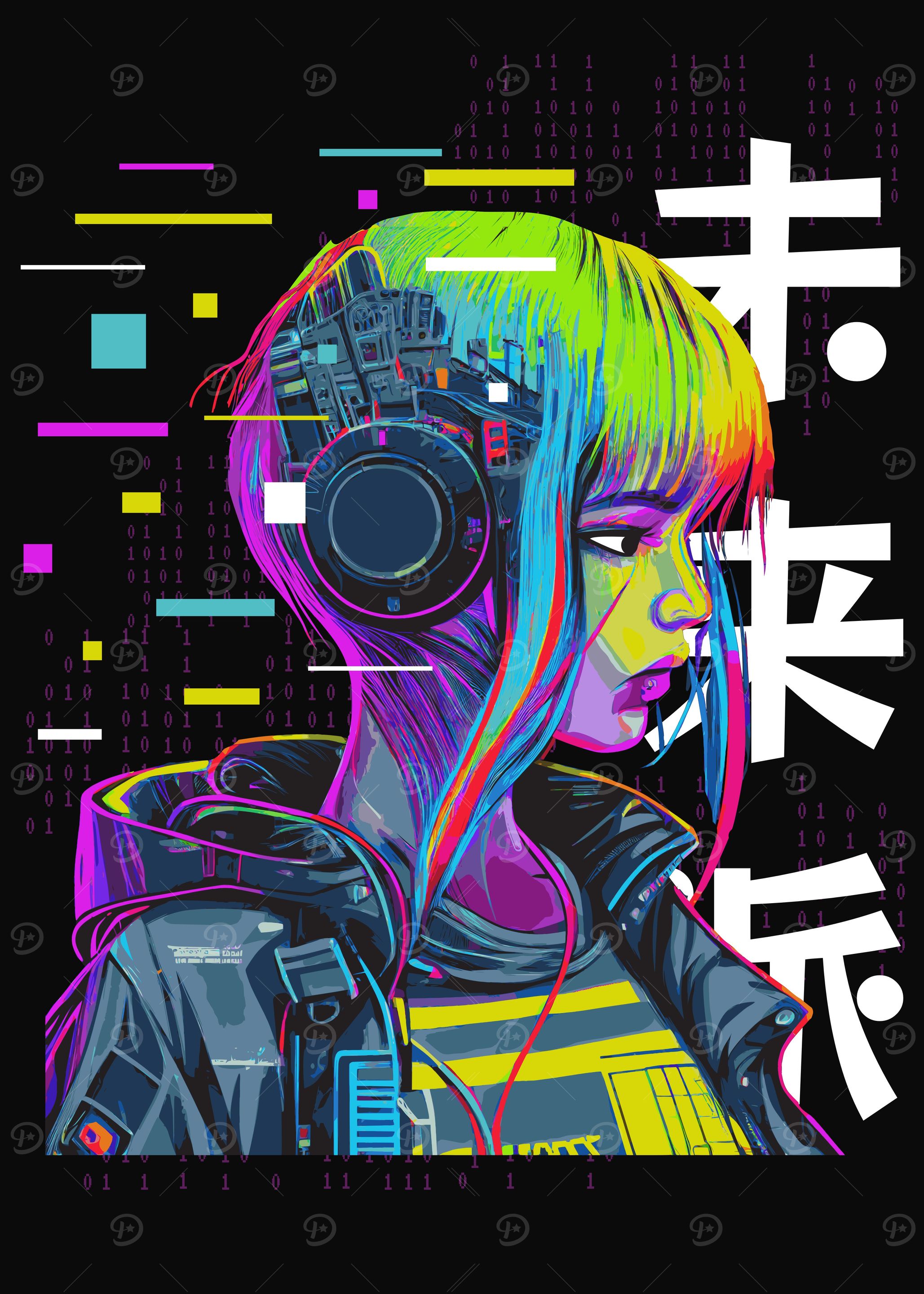 Neon Rainbow Anime Girl