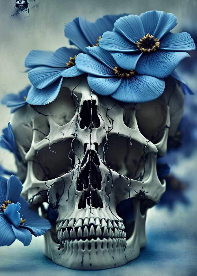Blue Flower Skull I