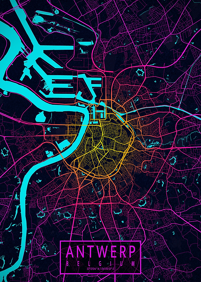 Antwerp City Map Neon