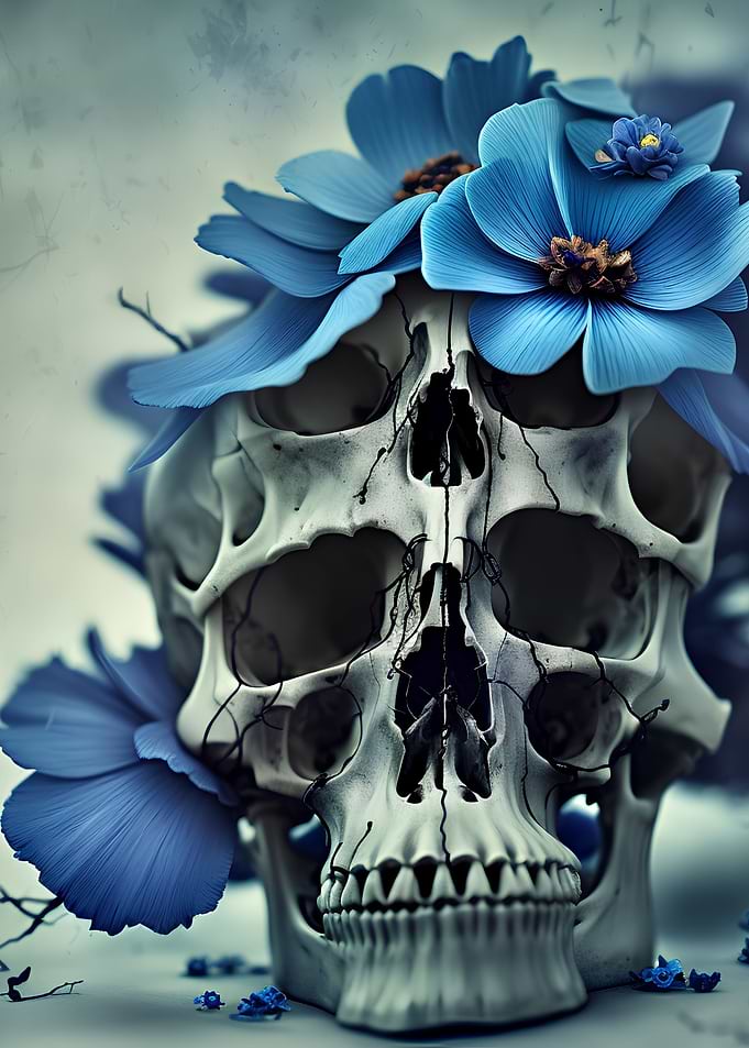 Blue Flower Skull II