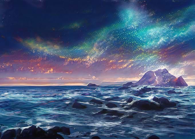 Blue light above water