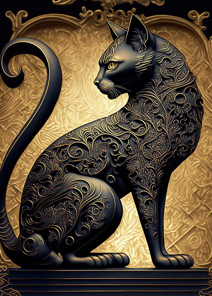 Cat Golden Art Deco