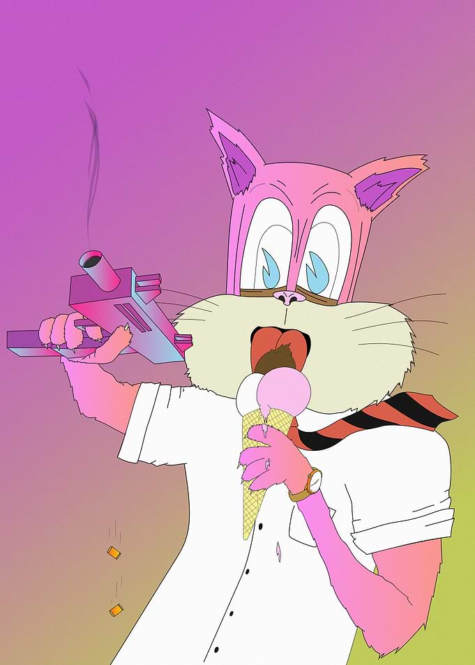 Cat with uzi and Ice cream