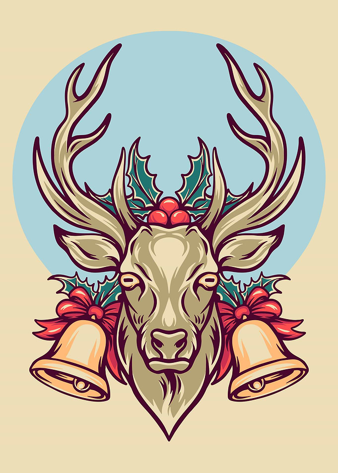 Deer christmas retro