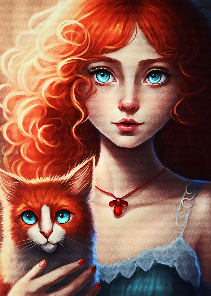 Girls And Cat Paint