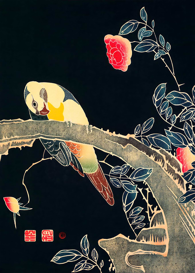 Ukiyo e Parrot Bird