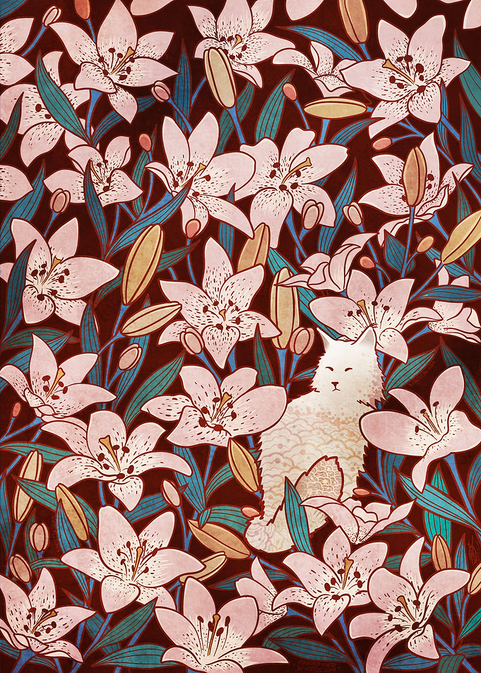 Cat and lilies