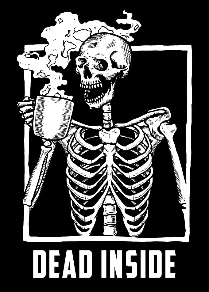 Skeleton drinking coffee