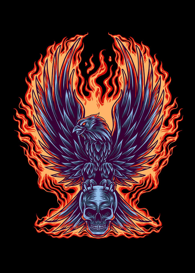 Fire eagle with skull