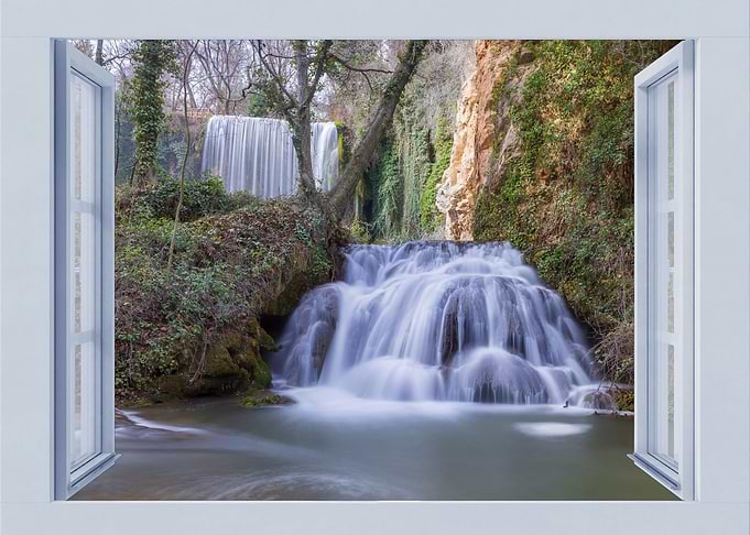 window open view waterfall